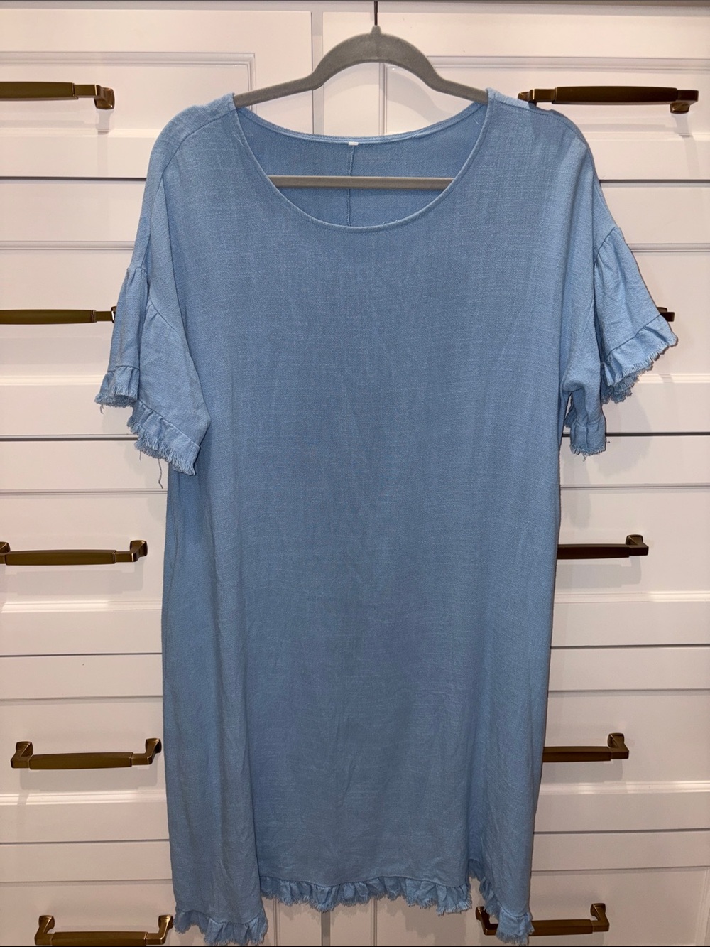 Source Unknown Light Blue Ruffle-Trim Midi Dress